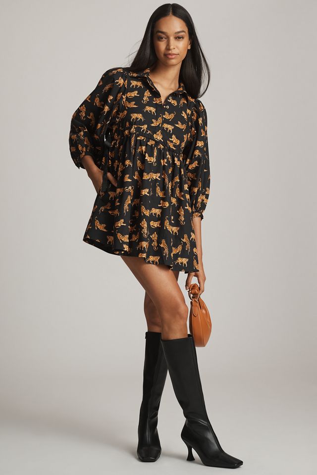 Maeve Long-Sleeve V-Neck Poplin Mini Dress #2