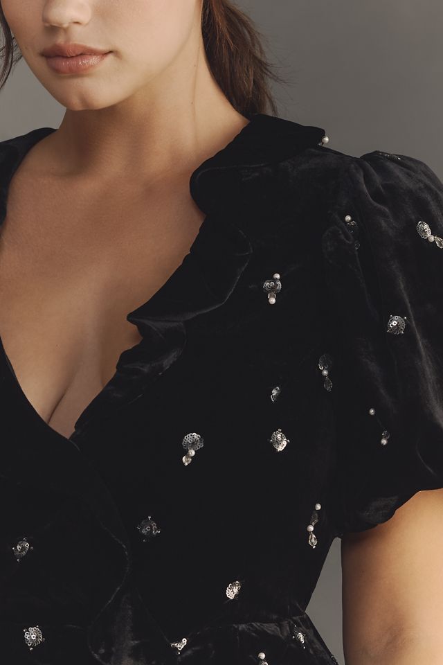 Maeve Short-Sleeve V-Neck Embellished Mini Dress #6