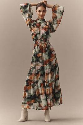 THE SOMERSET COLLECTION BY ANTHROPOLOGIE THE SOMERSET MAXI DRESS: LONG-SLEEVE MOCK-NECK CHIFFON EDITION 