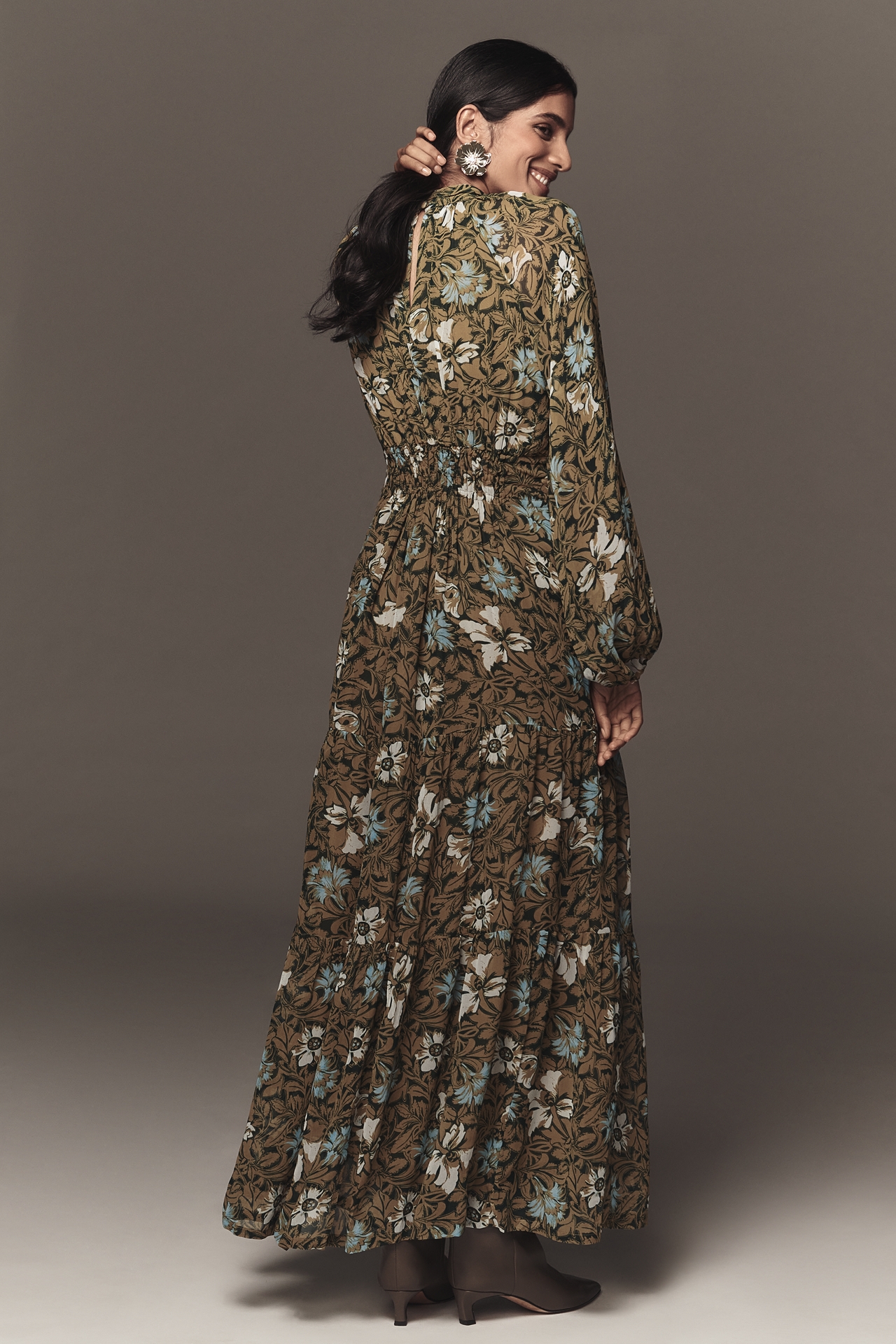 The Somerset Long-Sleeve Mock-Neck Chiffon Maxi Dress