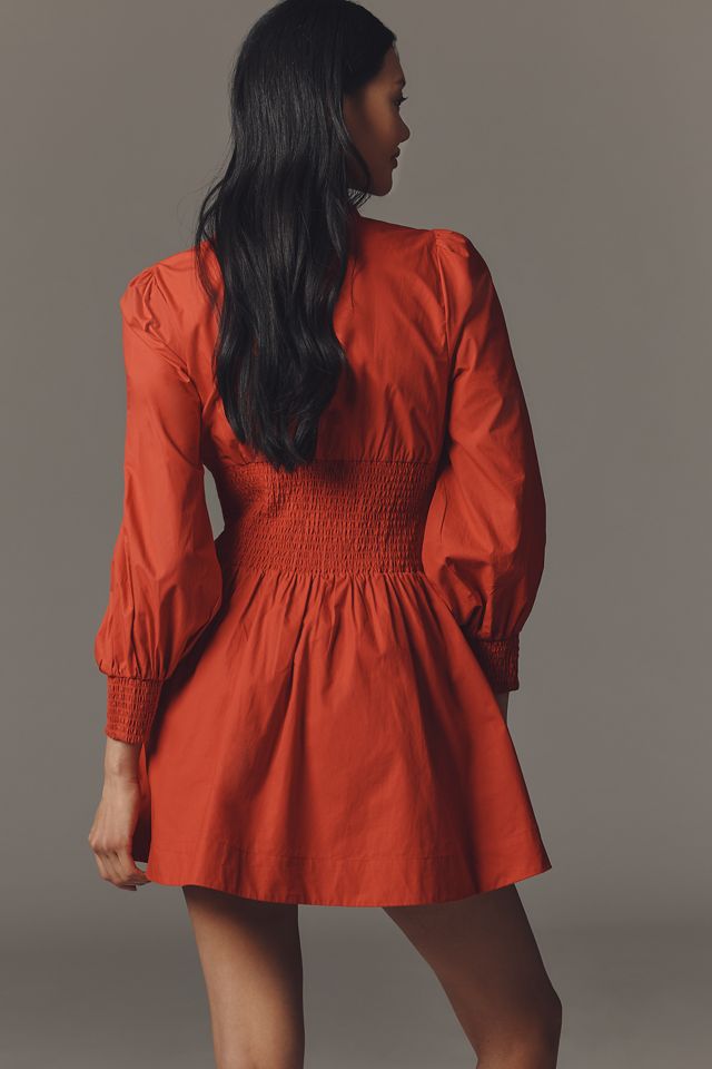 Tommie Long-Sleeve Smocked Front-Zip Mini Shirt Dress | Anthropologie
