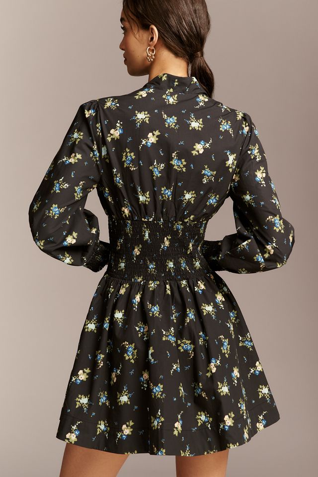Tommie Long-Sleeve Smocked Front-Zip Mini Shirtdress #2