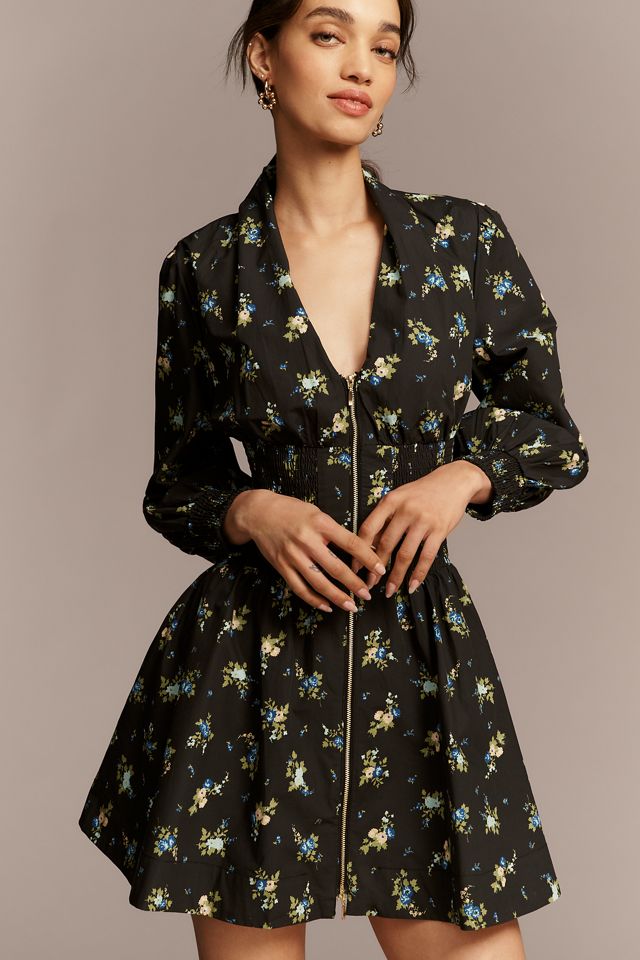 Tommie Long-Sleeve Smocked Front-Zip Mini Shirtdress | Anthropologie