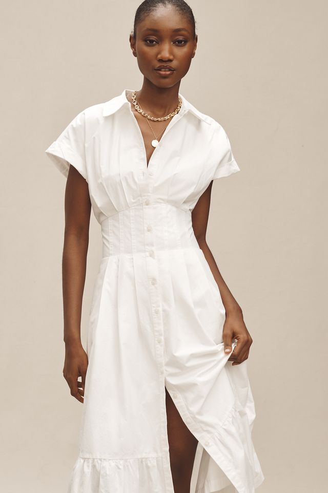 By Anthropologie Short-Sleeve Pleated Midi Shirt Dress #2