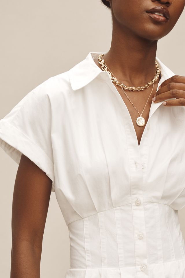 By Anthropologie Short-Sleeve Pleated Midi Shirt Dress #3
