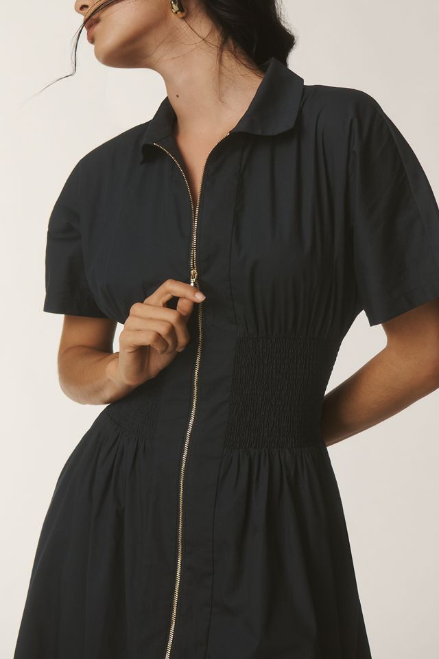 The Tommie Short-Sleeve Smocked Front-Zip Shirt Dress #1
