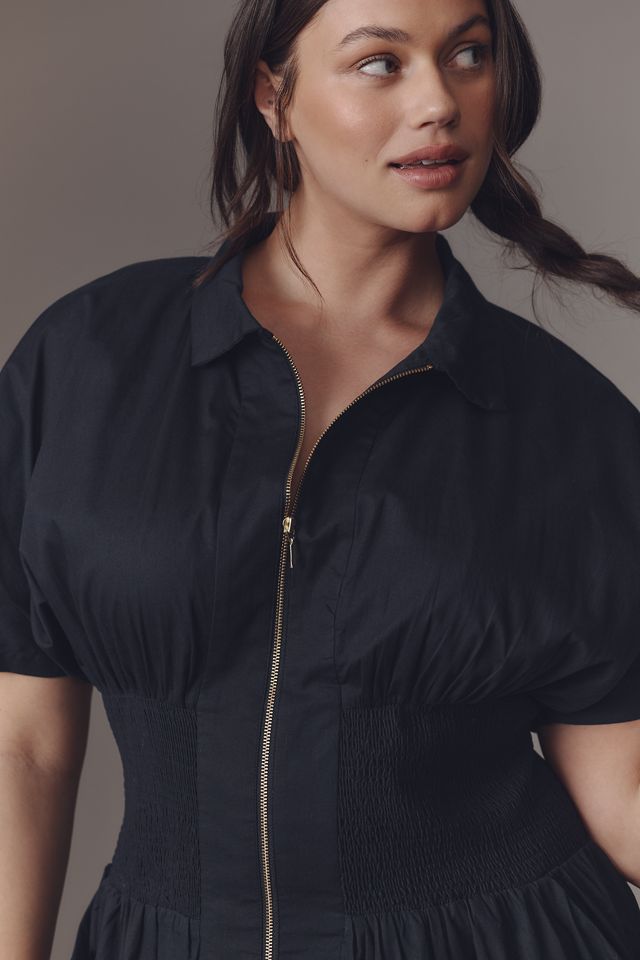 The Tommie Short-Sleeve Smocked Front-Zip Shirt Dress #5