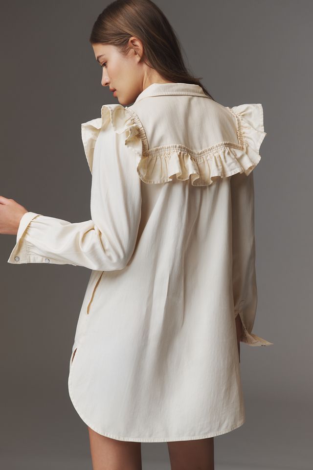 Pilcro Long-Sleeve Ruffled Denim Mini Shirt Dress #1