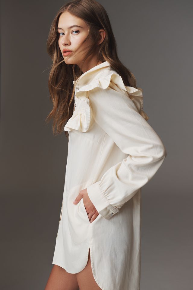 Pilcro Long-Sleeve Ruffled Denim Mini Shirt Dress #3