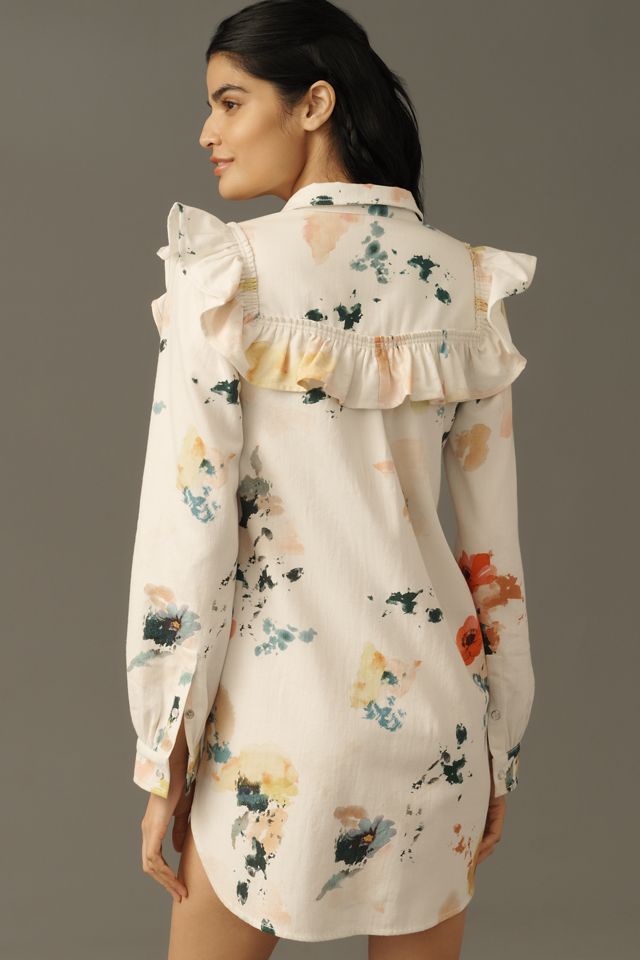Pilcro Long-Sleeve Ruffled Denim Mini Shirt Dress #1