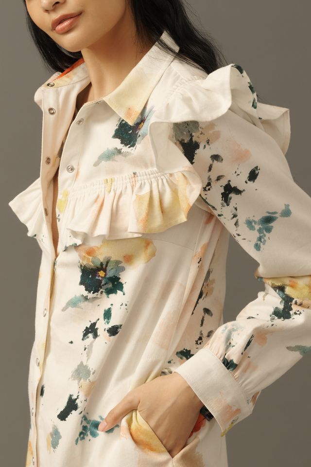 Pilcro Long-Sleeve Ruffled Denim Mini Shirt Dress #3