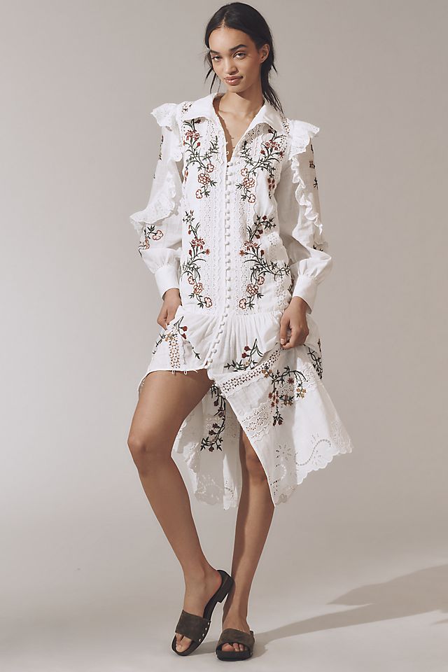 eyelet long sleeve dress Sail to Sable Red Cinched Waist CHILI PEPPER / XXL / F2509 Delicately crafted with floral lace eyelet fabric By Anthropologie Long-Sleeve V-Neck Eyelet