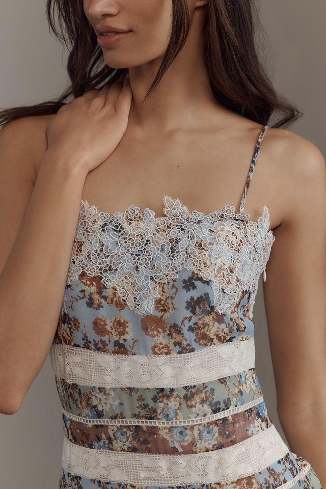 Maeve Square-Neck Mixed Lace Midi Dress #1