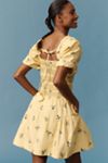 By Anthropologie Puff-Sleeve Square-Neck Smocked Mini Dress