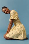 By Anthropologie Puff-Sleeve Square-Neck Smocked Mini Dress