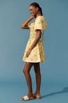 By Anthropologie Puff-Sleeve Square-Neck Smocked Mini Dress