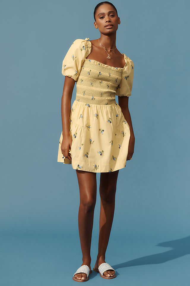 square neck puff sleeve dress x (PAPER) TEX Standard 100 certified European linen fabric which guarantees you that it meets human By Anthropologie Puff-Sleeve Square-Neck Smocked