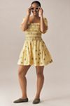 By Anthropologie Puff-Sleeve Square-Neck Smocked Mini Dress