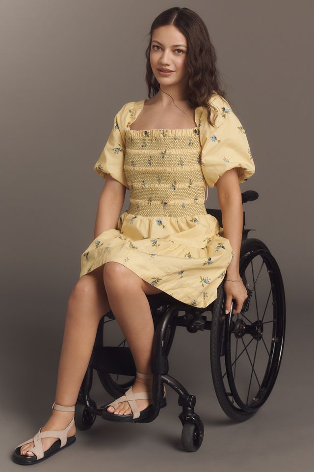 By Anthropologie Puff-Sleeve Square-Neck Smocked Mini Dress #4