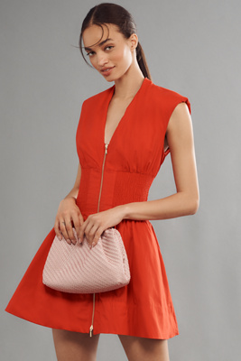 MAEVE THE TOMMIE CAP-SLEEVE SMOCKED FRONT-ZIP SHIRT DRESS: MINI EDITION 