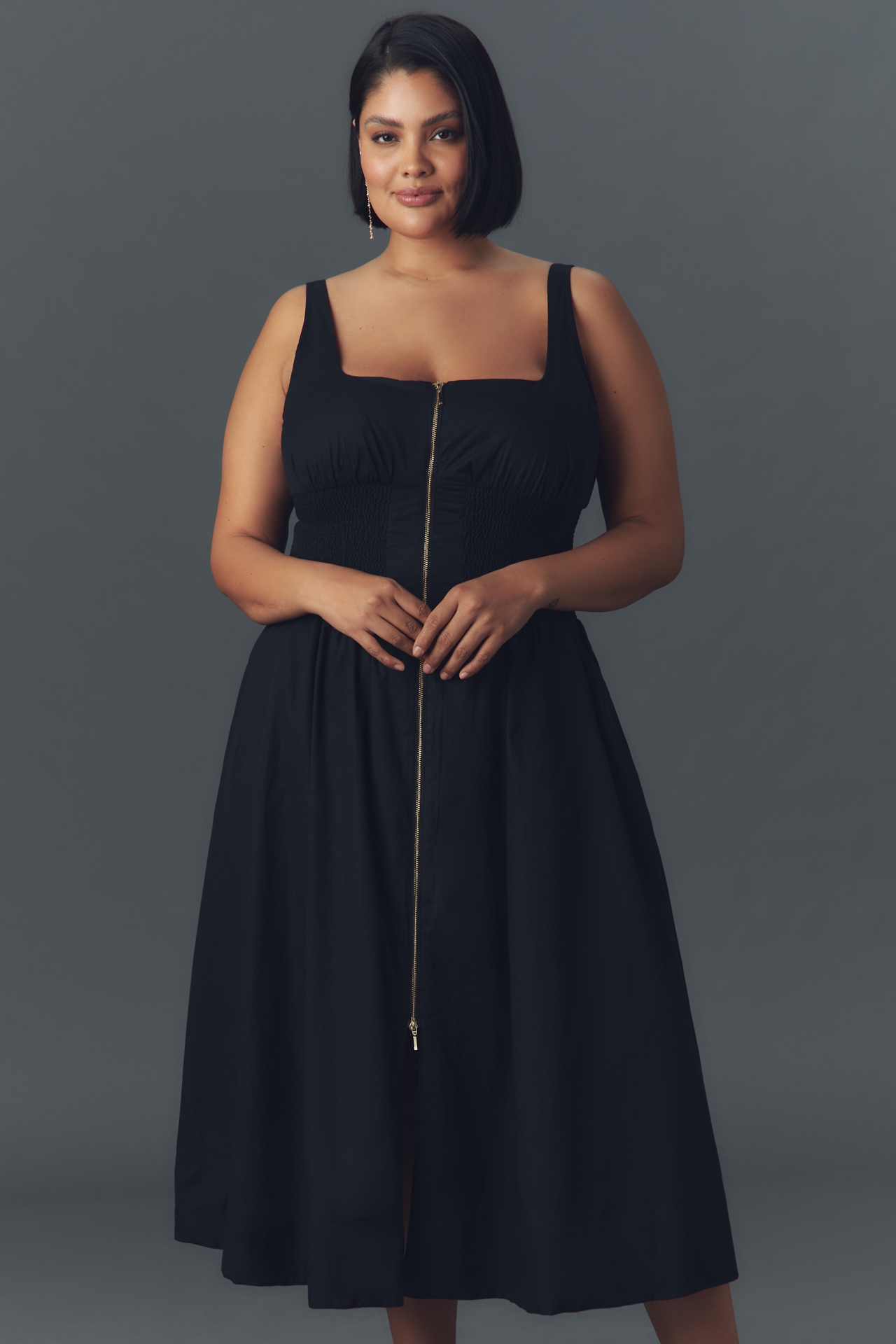 The Tommie Smocked Front-Zip Shirt Dress: Sleeveless Scoop-Neck Edition