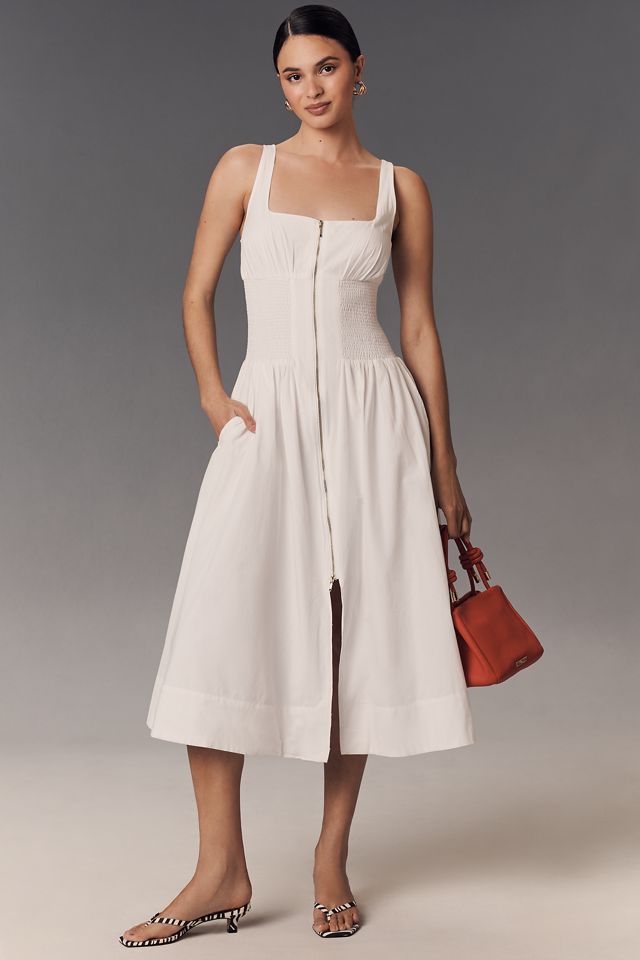 The Tommie Sleeveless Scoop-Neck Smocked Front-Zip Shirt Dress #1