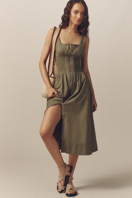 By Anthropologie The Tommie Smocked Front-zip Shirt Dress: Sleeveless Scoop-neck Edition