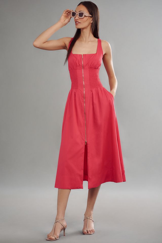 The Tommie Sleeveless Scoop-Neck Smocked Front-Zip Shirt Dress #2