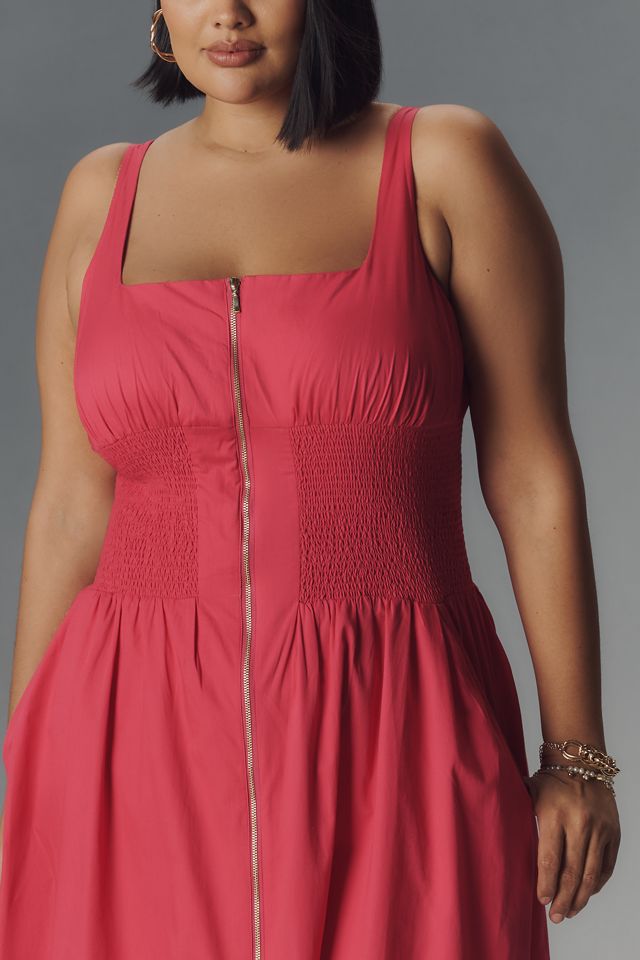 The Tommie Sleeveless Scoop-Neck Smocked Front-Zip Shirt Dress #5