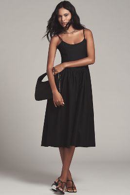MAEVE SLEEVELESS SQUARE-NECK DROP-WAIST MIDI DRESS 