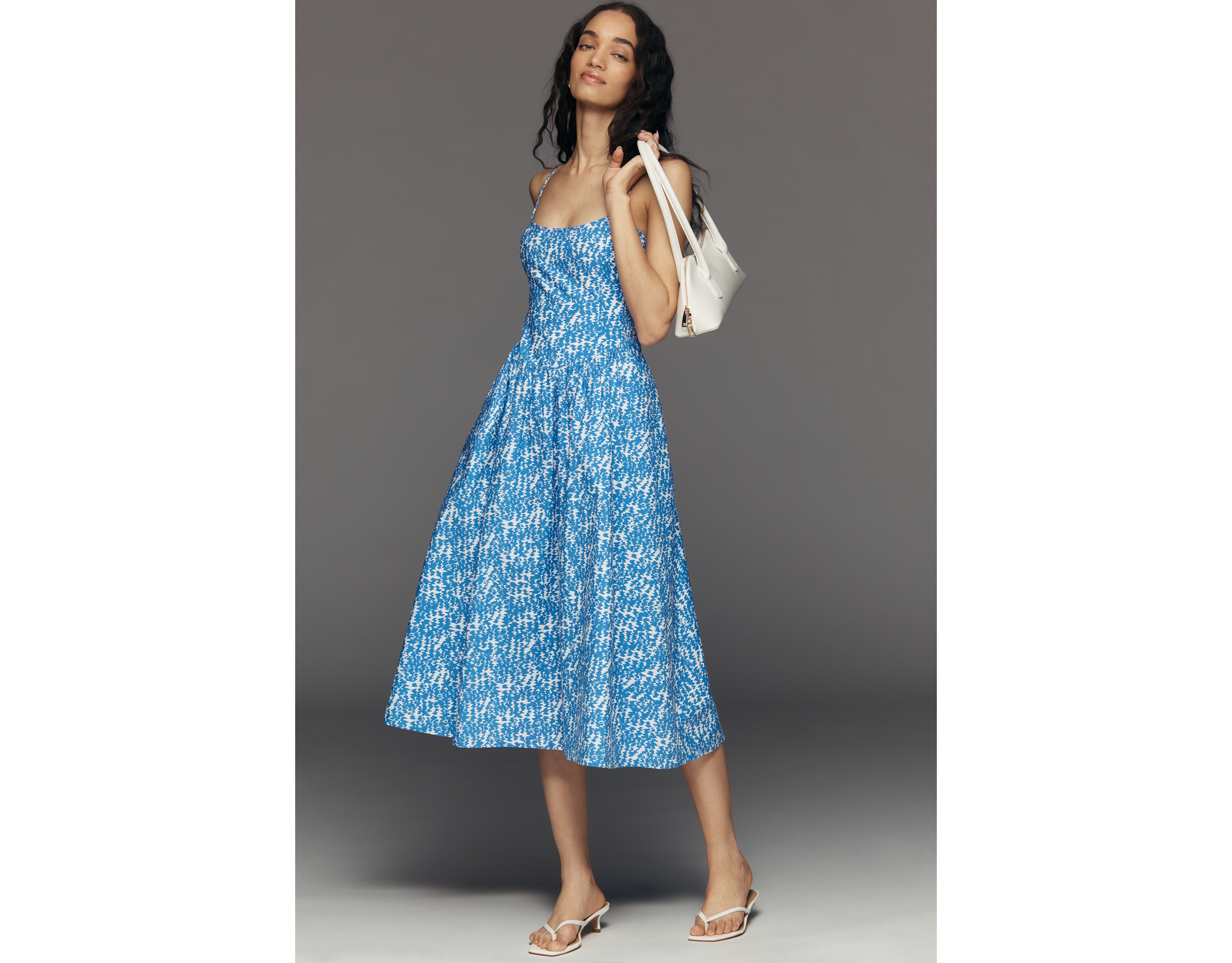 100% Cotton Sleeveless Square Neck Midi Dress