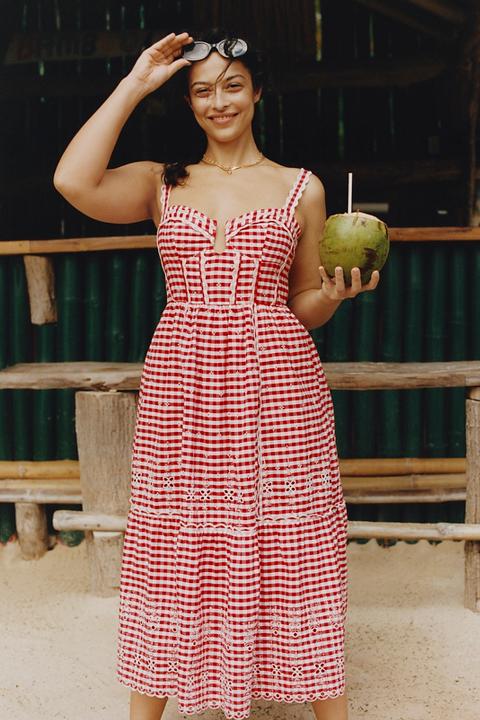 By Anthropologie Sleeveless Sweetheart Gingham Midi Dress