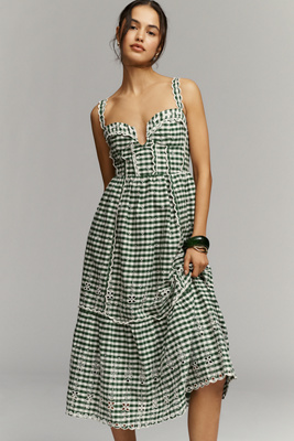 By Anthropologie Sleeveless Sweetheart Gingham Midi Dress