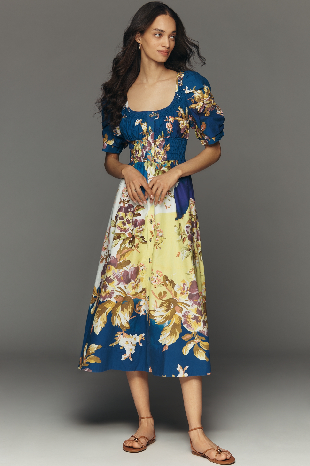 By Anthropologie Short-Sleeve High-Low Midi Dress