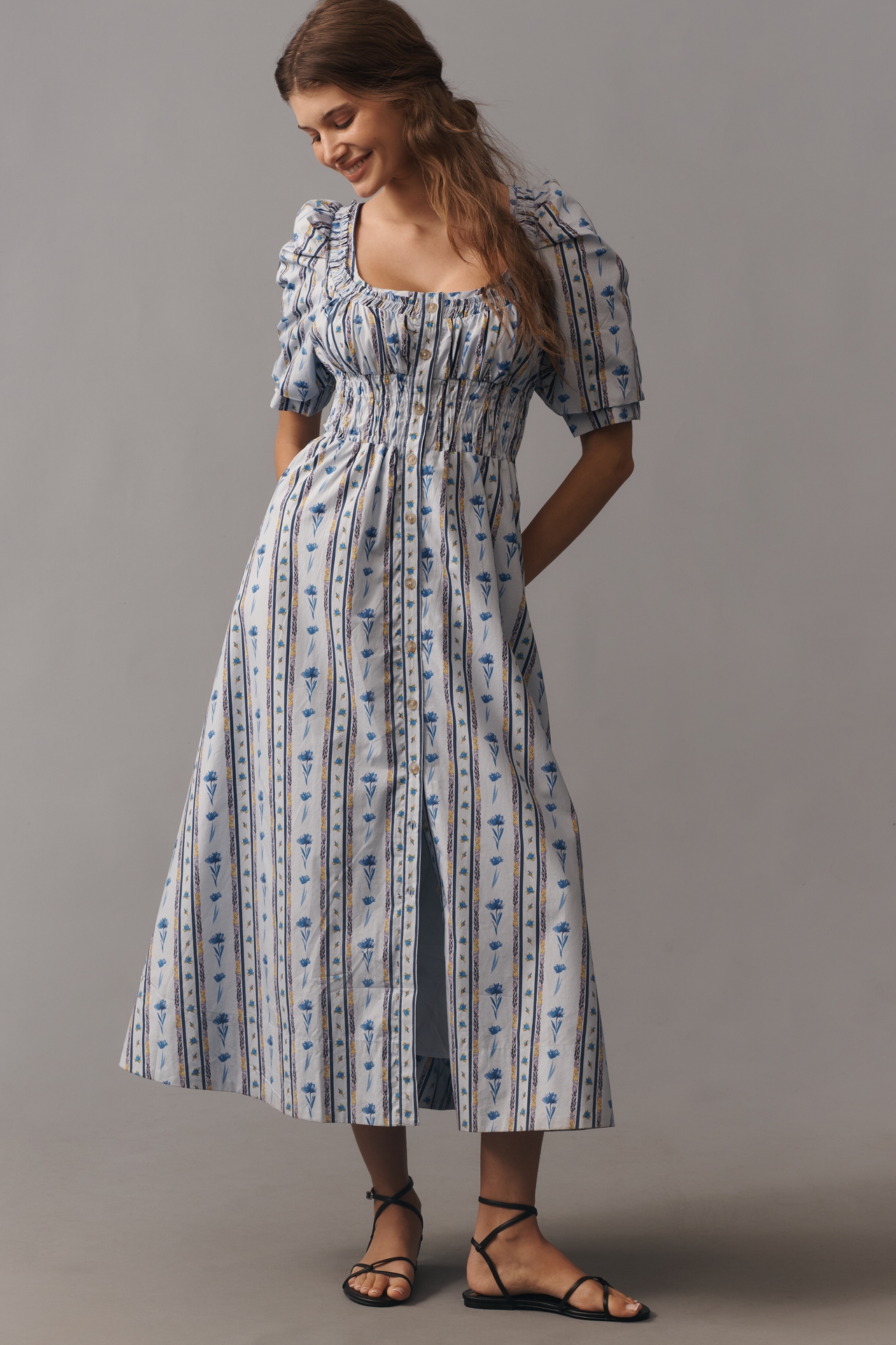 By Anthropologie Short-Sleeve High-Low Midi Dress