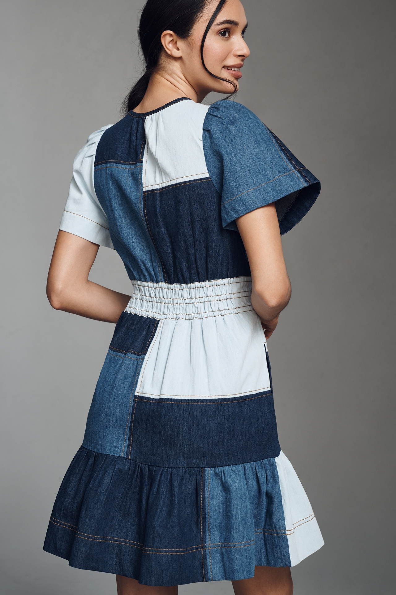 The Somerset Denim Patchwork Mini Dress