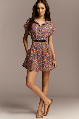 Faye Short-Sleeve Belted Shirt Dress