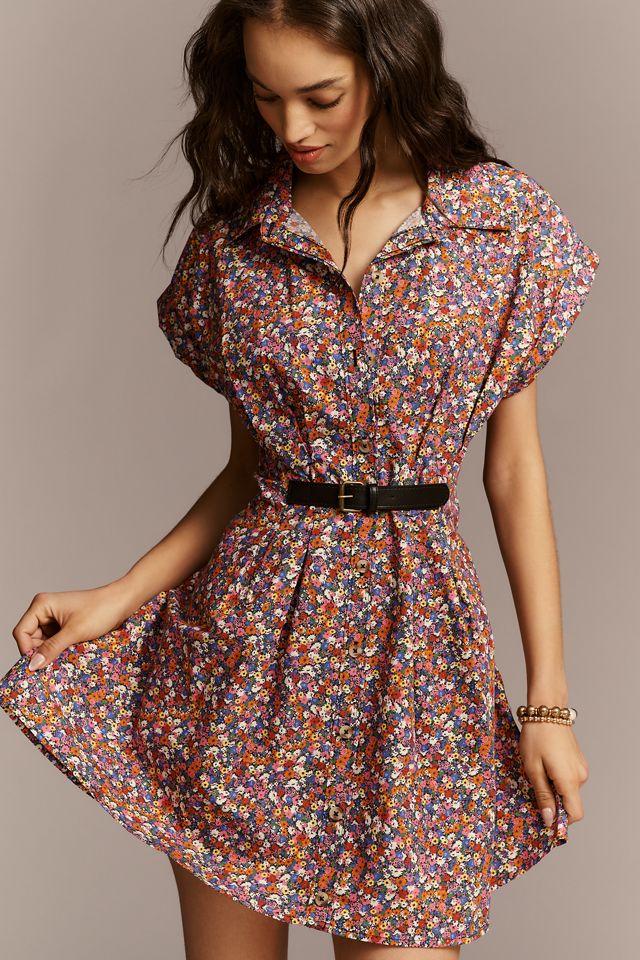 Faye Short-Sleeve Belted Shirtdress #2