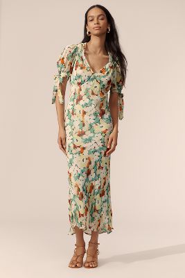 Short-Sleeve V-Neck Slip Midi Dress