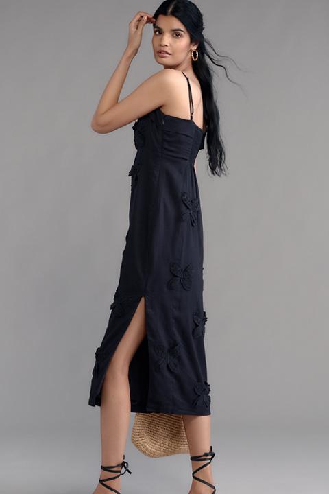 Maeve Linen Blend Appliqué Midi Dress