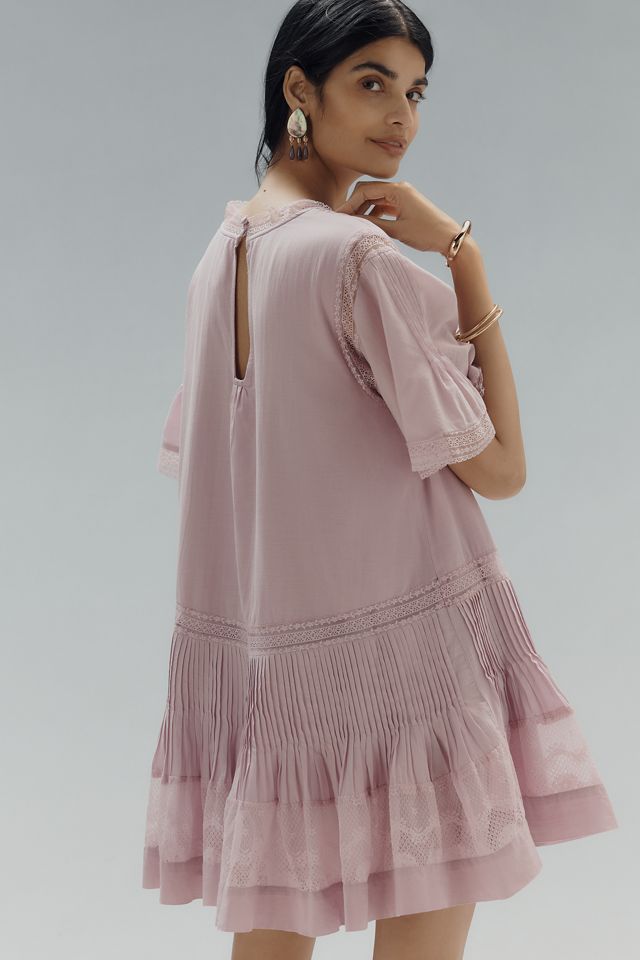 Maeve Short Sleeve V-Neck Pintuck Swing Tunic Dress #3
