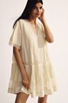 Maeve Short Sleeve V-Neck Pintuck Swing Tunic Dress