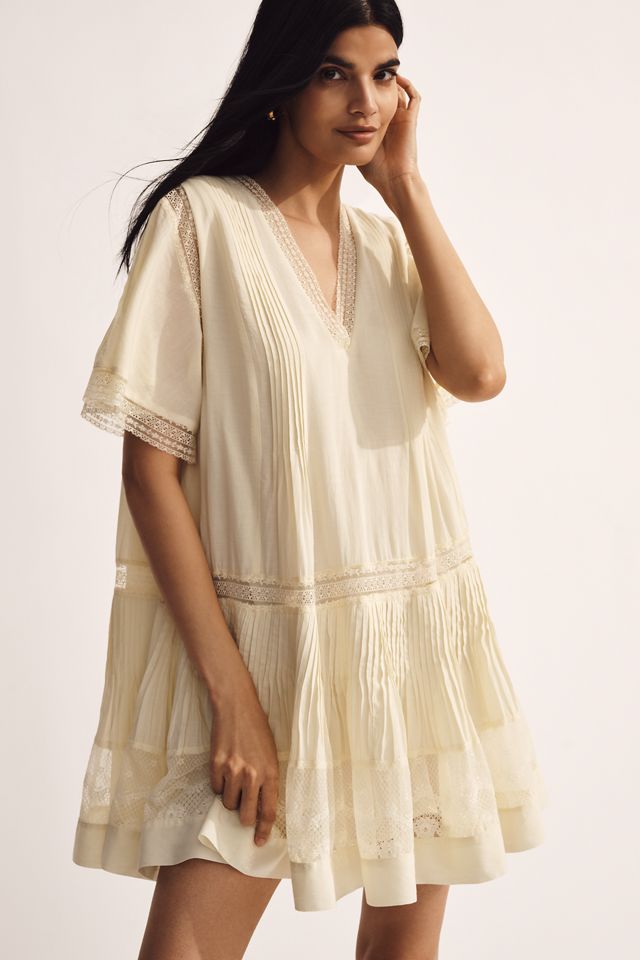 Maeve Short Sleeve V-Neck Pintuck Swing Tunic Dress #3