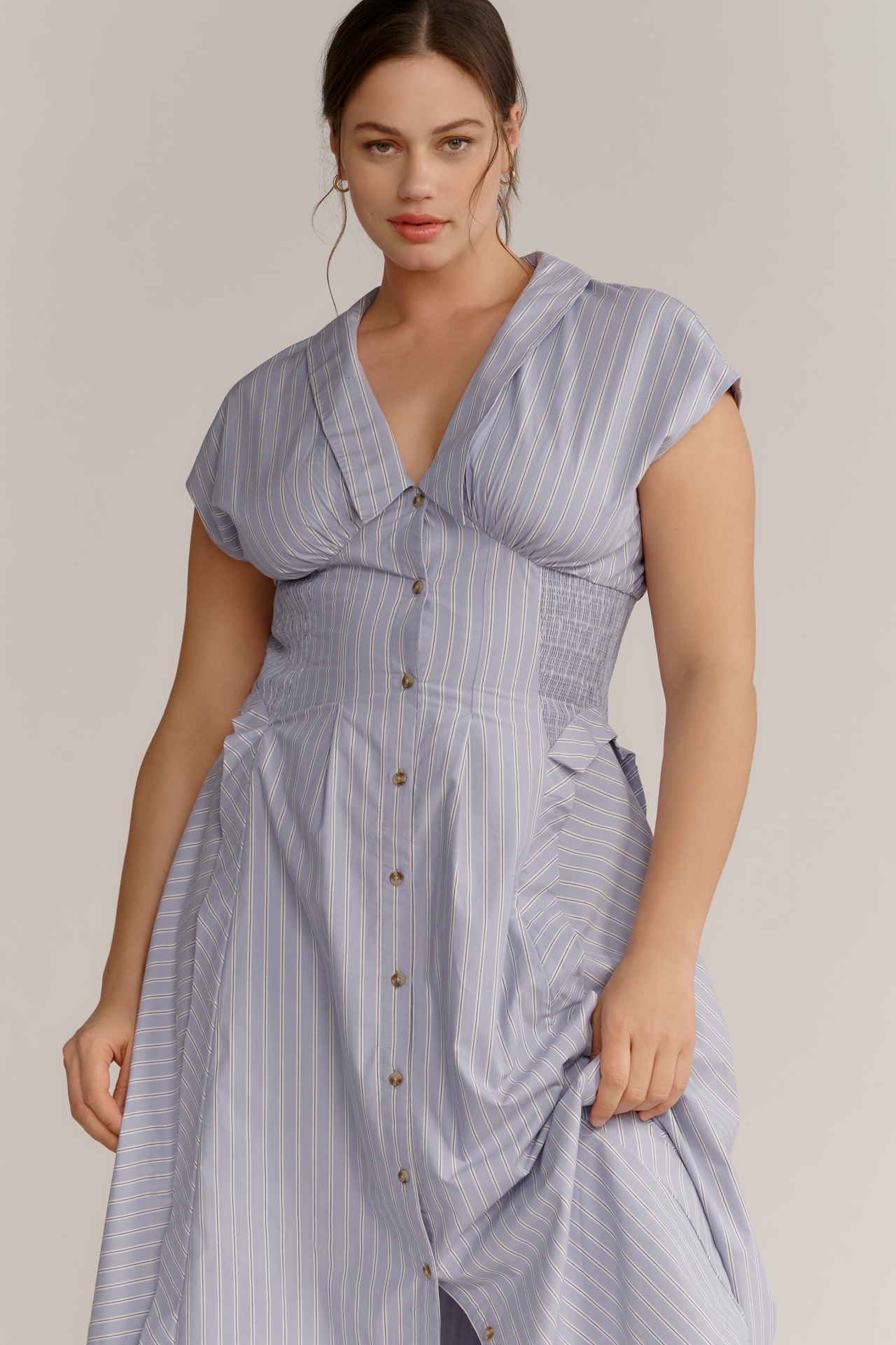 By Anthropologie Short-Sleeve V-Neck Pleated Midi Dress