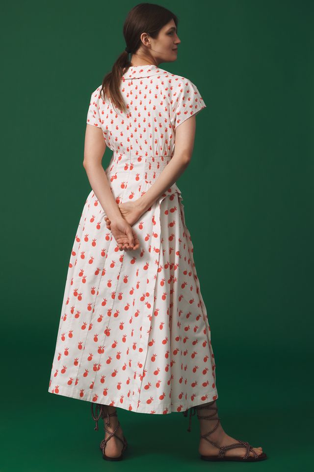 By Anthropologie Short-Sleeve V-Neck Pleated Midi Dress