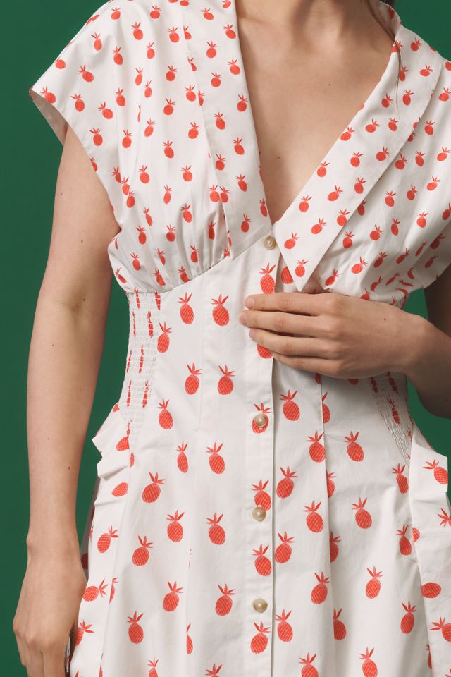 By Anthropologie Vestido Midi Plisado de Manga Corta con Cuello en V #3