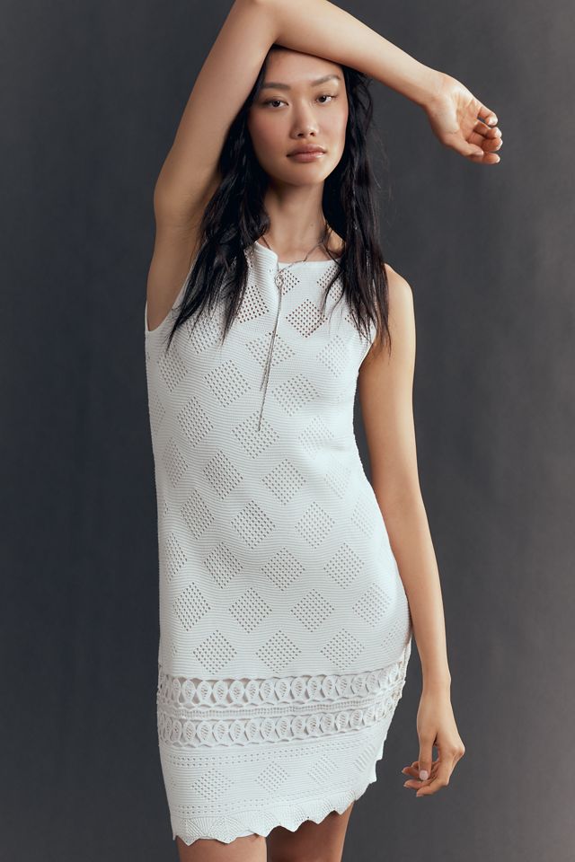 By Anthropologie Sleeveless Crochet Boat-Neck Mini Shift Dress #2
