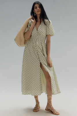 By Anthropologie The Katerina Button-front Dress In Green