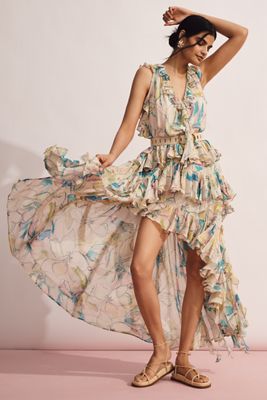 Maeve V-Neck Ruffle Hi-Low Dress
