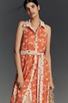 Maeve Halter Open-Back Godet Midi Shirt Dress
